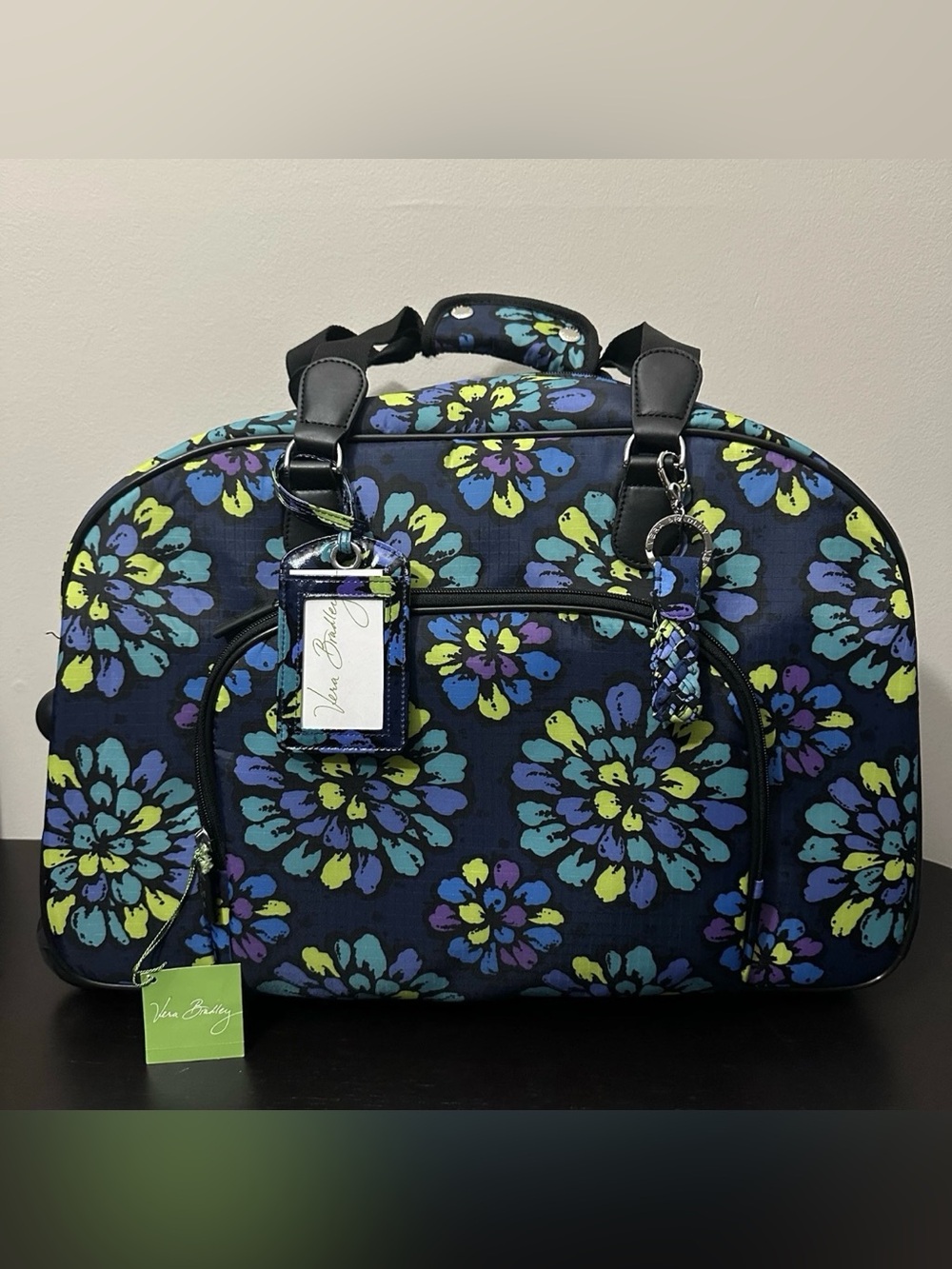 Vera Bradley Carry On Rolling Satchel Luggage Bag Indigo Pop Floral Pattern NWT